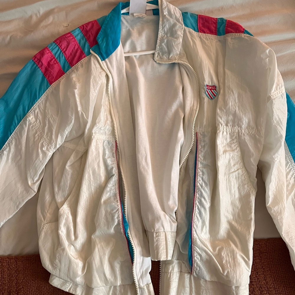 K-Swiss White Jacket with Blue Accents